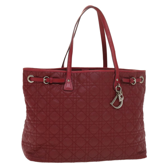 Christian Dior Lady Dior Canage Tote Bag Coated Canvas Red Auth bs4684 - Picture 1 of 16
